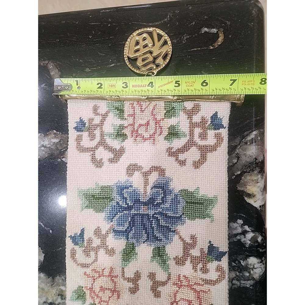Vintage Wall Hanging Vertical Tapestry Needlepoint Handmade Flowers Asian -Great - Picture 9 of 9